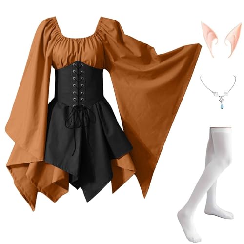MJGkhiy Mittelalterliches Kleid Damen Krieger Elegante Kleidung Cosplay Viking Gothic Kleid Renaissance Halloween Kleid Karneval Steampunk Kostüm Prinzessin Party Viktorianisches Kleid Kurz Abend von MJGkhiy