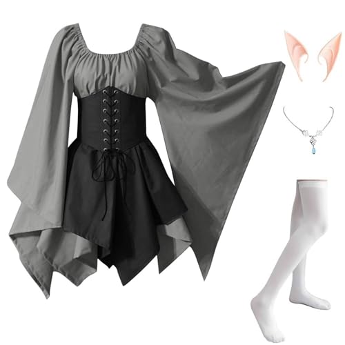 MJGkhiy Mittelalterliches Kleid Damen Krieger Elegante Kleidung Cosplay Viking Gothic Kleid Renaissance Halloween Kleid Karneval Steampunk Kostüm Prinzessin Party Viktorianisches Kleid Kurz Abend von MJGkhiy