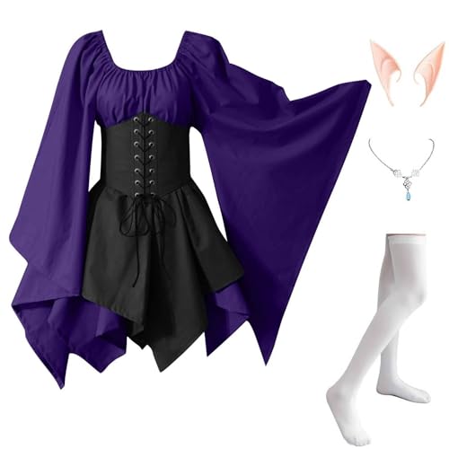 MJGkhiy Mittelalterliches Kleid Damen Krieger Elegante Kleidung Cosplay Viking Gothic Kleid Renaissance Halloween Kleid Karneval Steampunk Kostüm Prinzessin Party Viktorianisches Kleid Kurz Abend von MJGkhiy