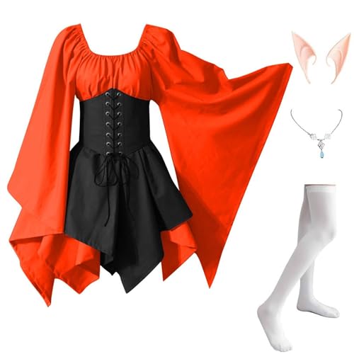 MJGkhiy Mittelalterliches Kleid Damen Krieger Elegante Kleidung Cosplay Viking Gothic Kleid Renaissance Halloween Kleid Karneval Steampunk Kostüm Prinzessin Party Viktorianisches Kleid Kurz Abend von MJGkhiy