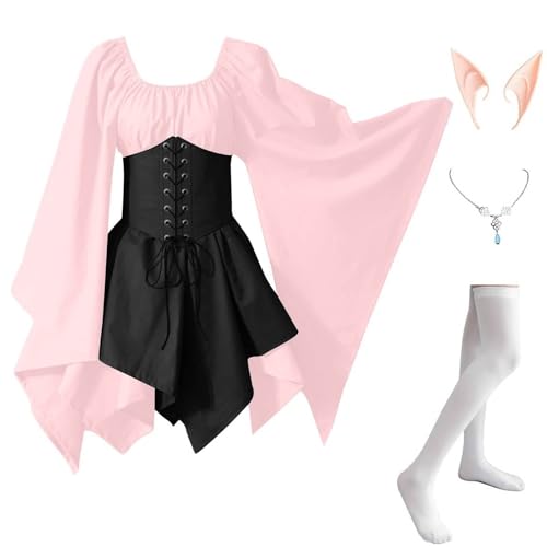 MJGkhiy Mittelalterliches Kleid Damen Krieger Elegante Kleidung Cosplay Viking Gothic Kleid Renaissance Halloween Kleid Karneval Steampunk Kostüm Prinzessin Party Viktorianisches Kleid Kurz Abend von MJGkhiy