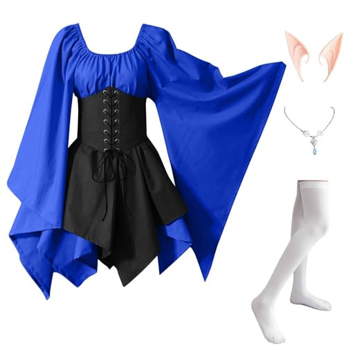 MJGkhiy Mittelalterliches Kleid Damen Krieger Elegante Kleidung Cosplay Viking Gothic Kleid Renaissance Halloween Kleid Karneval Steampunk Kostüm Prinzessin Party Viktorianisches Kleid Kurz Abend von MJGkhiy