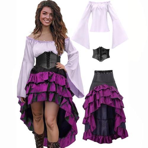 MJGkhiy Mittelalterliches Kleid Damen Krieger Vintage Kleidung Cosplay Viking Gothic Kostüm Prinzessin Halloween Kleid Renaissance Steampunk Kleid Karneval Zeremonie Viktorianisches Kleid Lang Abend von MJGkhiy