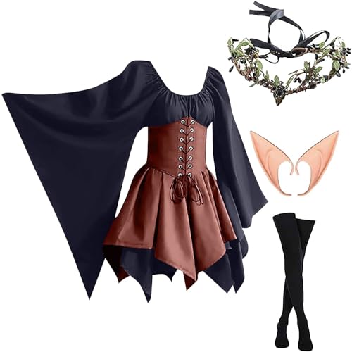MJGkhiy Mittelalterliches Kleid Damen Volk Curvy Kleidung Cosplay Viking Gothic Kostüm Prinzessin Steampunk Kleid Karneval Halloween Viktorianisches Kleid Kurz Abend Kleid Renaissance Party von MJGkhiy