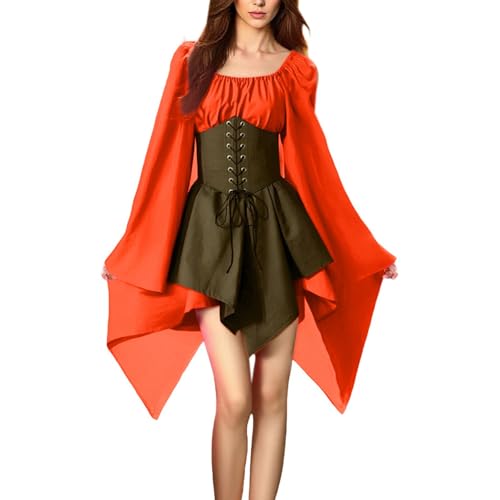 MJGkhiy Mittelalterliches Kleid Damen Volk Curvy Kleidung Cosplay Viking Halloween Renaissance Kleid Steampunk Kostüm Prinzessin Gothic Viktorianisches Kleid Kurze Zeremonie Kleid Karneval Party von MJGkhiy