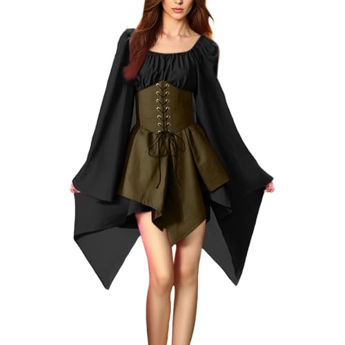 MJGkhiy Mittelalterliches Kleid Damen Volk Curvy Kleidung Cosplay Viking Halloween Renaissance Kleid Steampunk Kostüm Prinzessin Gothic Viktorianisches Kleid Kurze Zeremonie Kleid Karneval Party von MJGkhiy