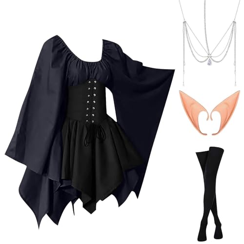 MJGkhiy Mittelalterliches Kleid Damen Volk Curvy Renaissance Gothic Kleid Karneval Halloween Kleidung Cosplay Viking Steampunk Viktorianisches Kleid kurz Zeremonie Kostüm Prinzessin Abend von MJGkhiy