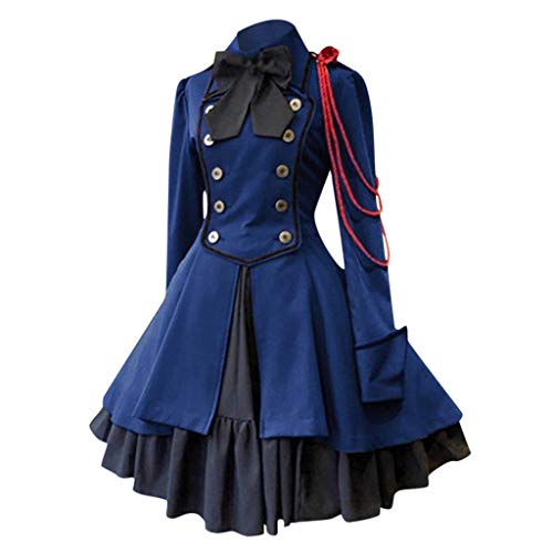 MJGkhiy Mittelalterliches Kleid Damen Volk viktorianische Zeremonie Kleider mit Trompetenärmeln Gothic Hexenkleider Party Kleid Halloween-Kostüme Renaissance Prinzessin, blau, 50 von MJGkhiy