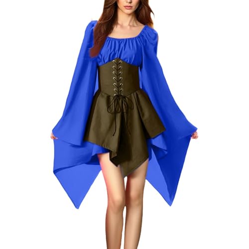 MJGkhiy Mittelalterliches Kleid Damen Volkskostüm Curvy Cosplay Viking Halloween Kleid Karneval Gothic Viktorianisches Kleid kurz Steampunk Kostüm Prinzessin Zeremonie Kleid Renaissance Abend von MJGkhiy