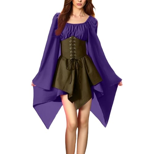 MJGkhiy Mittelalterliches Kleid Damen Volkskostüm Curvy Cosplay Viking Halloween Kleid Karneval Gothic Viktorianisches Kleid kurz Steampunk Kostüm Prinzessin Zeremonie Kleid Renaissance Abend von MJGkhiy