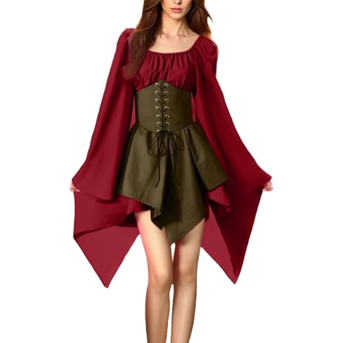 MJGkhiy Mittelalterliches Kleid Damen Volkskostüm Curvy Cosplay Viking Halloween Kleid Karneval Gothic Viktorianisches Kleid kurz Steampunk Kostüm Prinzessin Zeremonie Kleid Renaissance Abend von MJGkhiy