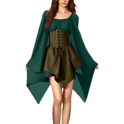 MJGkhiy Mittelalterliches Kleid Damen Volkskurvykleid Renaissance Steampunk Kostüm Prinzessin Halloween Kleidung Cosplay Viking Gothic Kleid Karneval Abend Viktorianisches Kleid Kurz Party von MJGkhiy