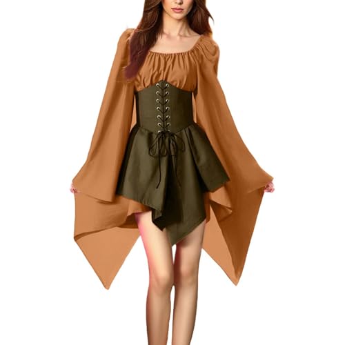 MJGkhiy Mittelalterliches Kleid Damen Volkskurvykleid Renaissance Steampunk Kostüm Prinzessin Halloween Kleidung Cosplay Viking Gothic Kleid Karneval Abend Viktorianisches Kleid Kurz Party von MJGkhiy