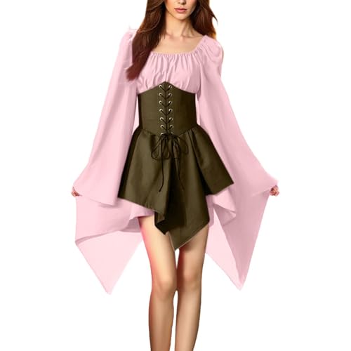 MJGkhiy Mittelalterliches Kleid Damen Volkskurvykleid Renaissance Steampunk Kostüm Prinzessin Halloween Kleidung Cosplay Viking Gothic Kleid Karneval Abend Viktorianisches Kleid Kurz Party von MJGkhiy