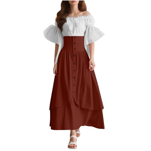 MJGkhiy Mittelalterliches Kleid Damen edel Curvy Kleidung Cosplay Viking Gothic Kleid Karneval Halloween Kostüm Prinzessin Steampunk Kleid Renaissance Party Viktorianisches Kleid Lang Abend von MJGkhiy