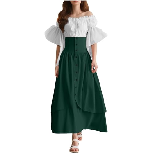 MJGkhiy Mittelalterliches Kleid Damen edel Curvy Kleidung Cosplay Viking Gothic Kleid Karneval Halloween Kostüm Prinzessin Steampunk Kleid Renaissance Party Viktorianisches Kleid Lang Abend von MJGkhiy