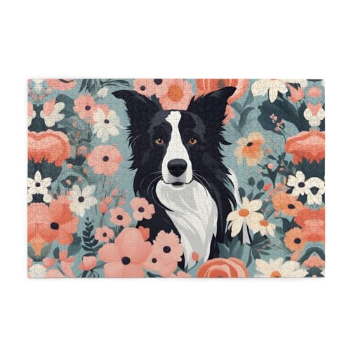 Jigsaw Puzzles1000 Teile Mjhkxlj Border Collie Florals Bildqualität Holzpuzzle für Erwachsene und Kinder, lustige Puzzles, Stressabbau Puzzles Jigsaw Puzzles1000 Teile Mjhkxlj Border Collie Florals Bildqualität Holzpuzzle für Erwachsene und Kinder, lustige Puzzles, Stressabbau Puzzles von MJHKXLJ