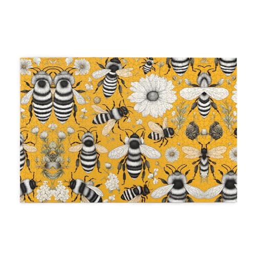 Jigsaw Puzzles1000 Teile Mjhkxlj Cartoon Bee Bildqualität Holzpuzzle für Erwachsene und Kinder, lustige Puzzles, Stressabbau Puzzles von MJHKXLJ