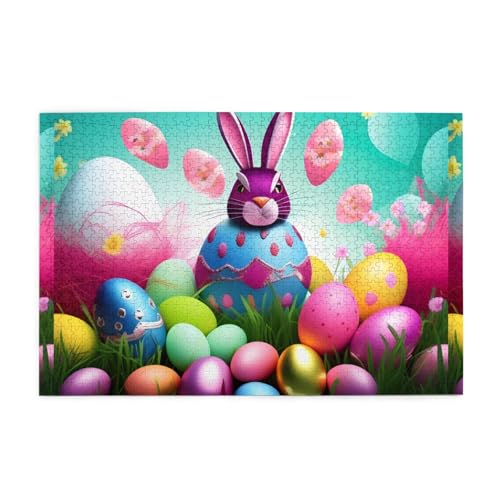 Jigsaw Puzzles1000 Teile Mjhkxlj Frühling Happy Easter Holiday Bildqualität Holzpuzzle für Erwachsene und Kinder, lustige Puzzles, Stressabbau Puzzles von MJHKXLJ