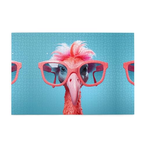 Jigsaw Puzzles1000 Teile Mjhkxlj Hello Glasses Flamingo Bildqualität Holzpuzzle für Erwachsene und Kinder, lustige Puzzles, Stressabbau Puzzles von MJHKXLJ