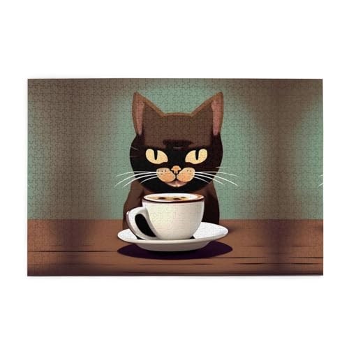 Jigsaw Puzzles1000 Teile Mjhkxlj Kaffee Katzen trinken Kaffee Bildqualität Holzpuzzle für Erwachsene und Kinder, lustige Puzzles, Stressabbau Puzzles von MJHKXLJ