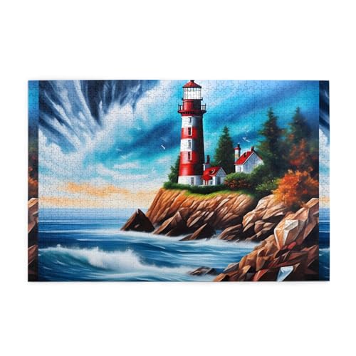Jigsaw Puzzles1000 Teile Mjhkxlj Leuchtturm Diamond Painting Bildqualität Holzpuzzle für Erwachsene und Kinder, lustige Puzzles, Stressabbau Puzzles von MJHKXLJ