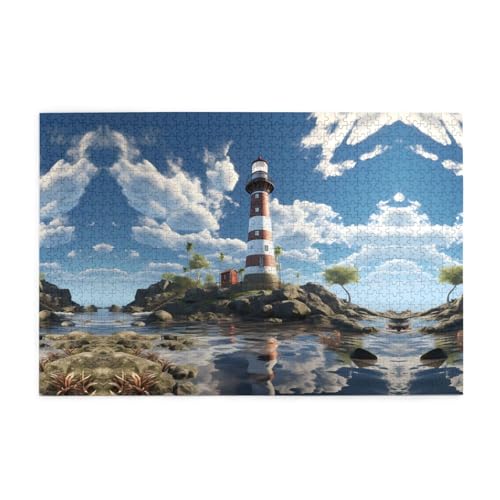 Jigsaw Puzzles1000 Teile Mjhkxlj Leuchtturm Hintergrund Bildqualität Holzpuzzle für Erwachsene und Kinder, lustige Puzzles, Stressabbau Puzzles von MJHKXLJ