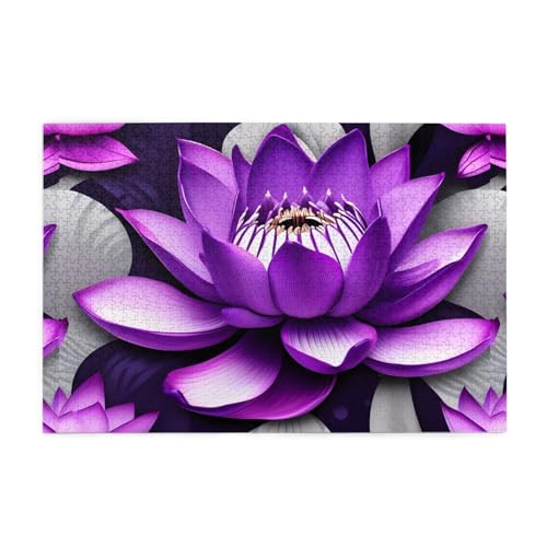 Jigsaw Puzzles1000 Teile Mjhkxlj Lotusblume Lila Bildqualität Holzpuzzle für Erwachsene und Kinder, lustige Puzzles, Stressabbau Puzzles von MJHKXLJ