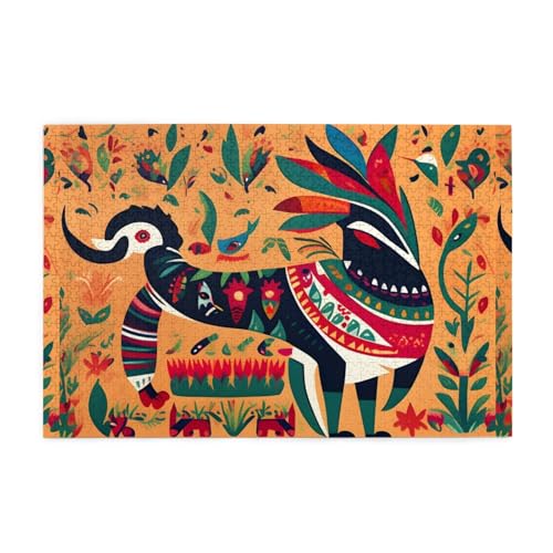 Jigsaw Puzzles1000 Teile Mjhkxlj Mexikanische Otomi Tiere Bildqualität Holzpuzzle für Erwachsene und Kinder, lustige Puzzles, Stressabbau Puzzles von MJHKXLJ