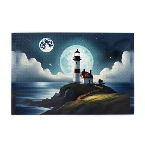 Jigsaw Puzzles1000 Teile Mjhkxlj Mondlicht Leuchtturm Bildqualität Holzpuzzle für Erwachsene und Kinder, lustige Puzzles, Stressabbau Puzzles von MJHKXLJ