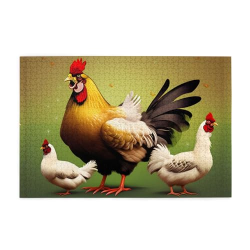 Jigsaw Puzzles1000 Teile Mjhkxlj Mutter Huhn und Küken Bildqualität Holzpuzzle für Erwachsene und Kinder, lustige Puzzles, Stressabbau Puzzles von MJHKXLJ