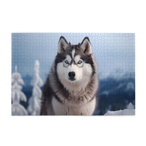 Jigsaw Puzzles1000 Teile Mjhkxlj Sibirischer Husky Bildqualität Holzpuzzle für Erwachsene und Kinder, lustige Puzzles, Stressabbau-Puzzles von MJHKXLJ