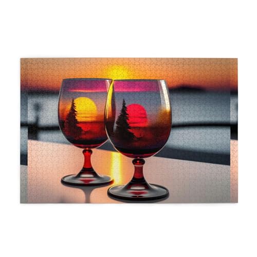 Jigsaw Puzzles1000 Teile Mjhkxlj Sonnenuntergang Weinglas Bildqualität Holzpuzzle für Erwachsene und Kinder, lustige Puzzles, Stressabbau Puzzles von MJHKXLJ