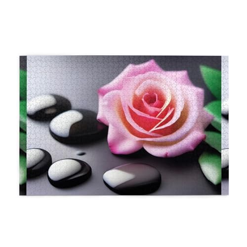 Jigsaw Puzzles1000 Teile Mjhkxlj Spa Stein und Rose Blumen Bildqualität Holzpuzzle für Erwachsene und Kinder, lustige Puzzles, Stressabbau Puzzles von MJHKXLJ