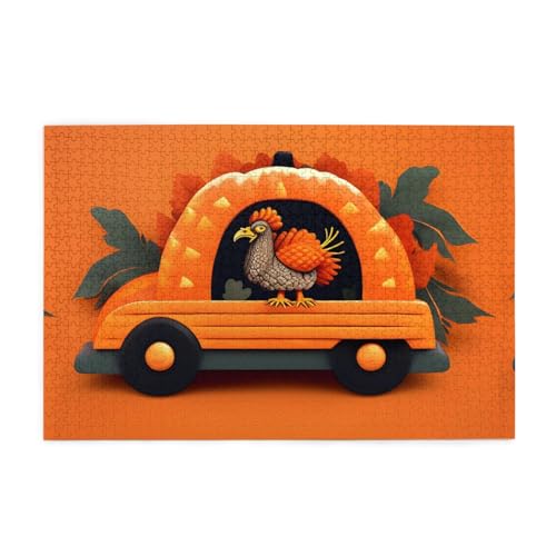 Jigsaw Puzzles1000 Teile Mjhkxlj Thanksgiving Truthahn auf Kürbis Auto Bildqualität Holzpuzzle für Erwachsene und Kinder, lustige Puzzles, Stressabbau Puzzles von MJHKXLJ