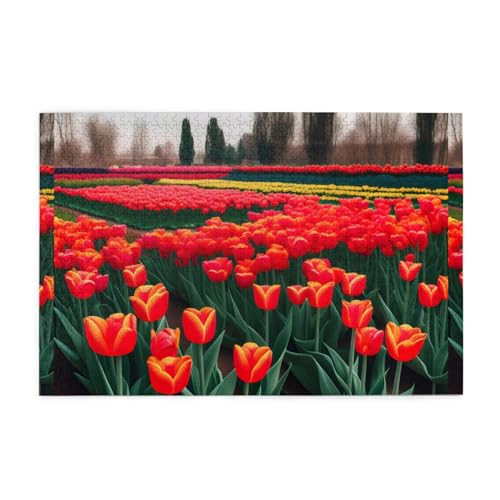 Jigsaw Puzzles1000 Teile Mjhkxlj Tulpen Garten Bildqualität Holzpuzzle für Erwachsene und Kinder, lustige Puzzles, Stressabbau Puzzles von MJHKXLJ