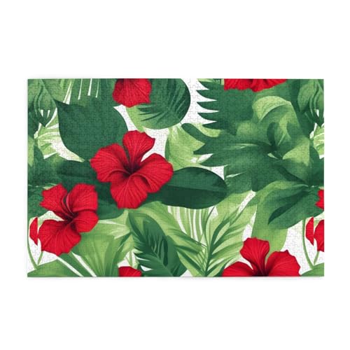 Jigsaw Puzzles1000 Teile Mjhkxlj Vegetation Blätter mit Hibiskus Blumen Bildqualität Holzpuzzle für Erwachsene und Kinder, lustige Puzzles, Stressabbau Puzzles von MJHKXLJ