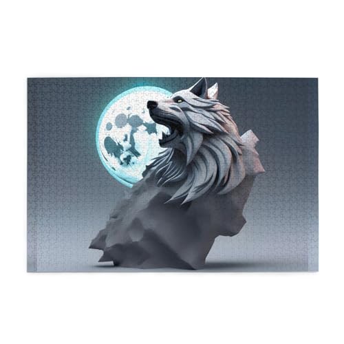 Jigsaw Puzzles1000 Teile Mjhkxlj Vollmond Wölfe 3D Bildqualität Holzpuzzle für Erwachsene und Kinder, lustige Puzzles, Stressabbau Puzzles von MJHKXLJ