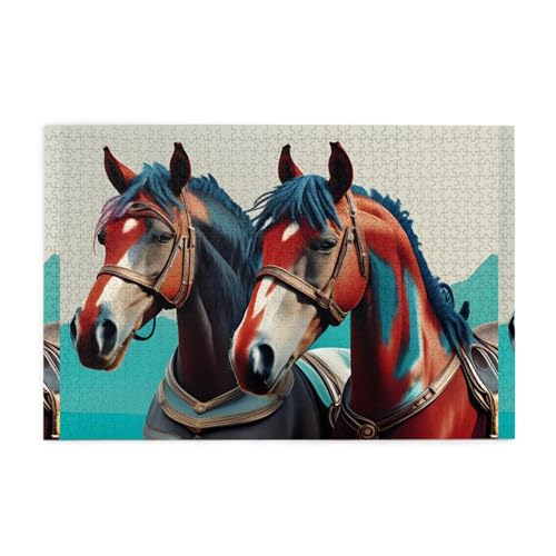 Jigsaw Puzzles1000 Teile Mjhkxlj Zwei Pferde Bildqualität Holzpuzzle für Erwachsene und Kinder, lustige Puzzles, Stressabbau-Puzzles von MJHKXLJ