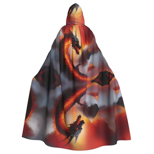 MJHKXLJ Dragon On Volcano Prints Kapuzenumhang für Halloween, Rollenspiele und Kostümpartys von MJHKXLJ