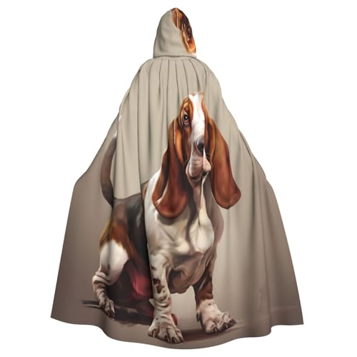 MJHKXLJ Kapuzenumhang mit Basset Hound Aufdruck für Halloween, Rollenspiele und Kostümpartys von MJHKXLJ