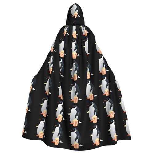 MJHKXLJ Kleiner Pinguin isst Popcorn-Druck mit Kapuze für Halloween, Rollenspiele und Kostümpartys von MJHKXLJ
