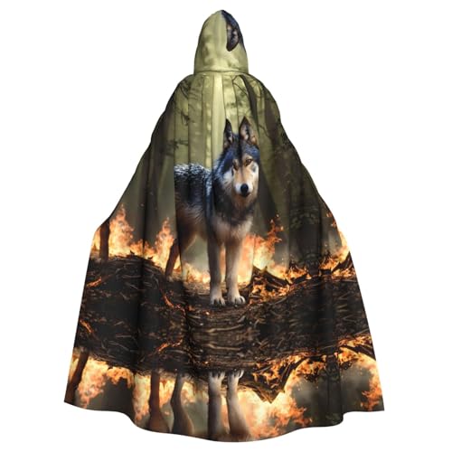 MJHKXLJ Umhang mit Kapuze und Wolf in Flammen für Halloween, Rollenspiele und Kostümpartys von MJHKXLJ
