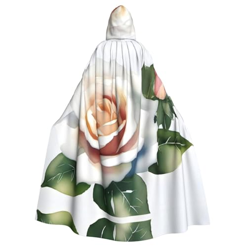 MJHKXLJ Weißer Aquarell-Rosen-Umhang mit Kapuze für Halloween, Rollenspiele und Kostümpartys MJHKXLJ Weißer Aquarell-Rosen-Umhang mit Kapuze für Halloween, Rollenspiele und Kostümpartys von MJHKXLJ