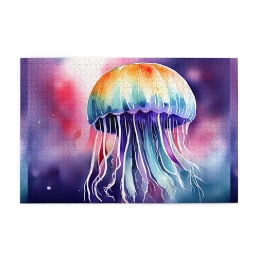Mjhkxlj Puzzles, 1000 Teile, Aquarell-3D-Quallen, Bildqualität, Holzpuzzle für Erwachsene und Kinder, lustige Puzzles, Stressabbau-Puzzles von MJHKXLJ