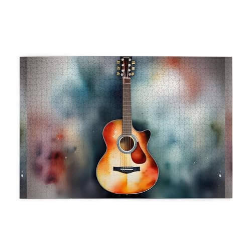 Mjhkxlj Puzzles, 1000 Teile, Aquarell-Akustikgitarre, Bildqualität, Holzpuzzle für Erwachsene und Kinder, lustige Puzzles, Stressabbau-Puzzles Mjhkxlj Puzzles, 1000 Teile, Aquarell-Akustikgitarre, Bildqualität, Holzpuzzle für Erwachsene und Kinder, lustige Puzzles, Stressabbau-Puzzles von MJHKXLJ