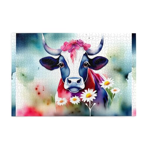 Mjhkxlj Puzzles, 1000 Teile, Aquarell-Kuh und Gänseblümchen, Bildqualität, Holzpuzzle für Erwachsene und Kinder, lustige Puzzles, Stressabbau-Puzzles Mjhkxlj Puzzles, 1000 Teile, Aquarell-Kuh und Gänseblümchen, Bildqualität, Holzpuzzle für Erwachsene und Kinder, lustige Puzzles, Stressabbau-Puzzles von MJHKXLJ