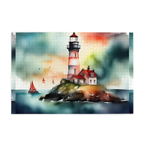 Mjhkxlj Puzzles, 1000 Teile, Aquarell-Leuchtturm, Fantasie, Licht, Bildqualität, Holzpuzzle für Erwachsene und Kinder, lustige Puzzles, Stressabbau-Puzzles Mjhkxlj Puzzles, 1000 Teile, Aquarell-Leuchtturm, Fantasie, Licht, Bildqualität, Holzpuzzle für Erwachsene und Kinder, lustige Puzzles, Stressabbau-Puzzles von MJHKXLJ