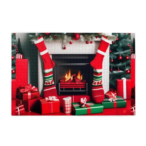 Mjhkxlj Puzzles, 1000 Teile, Weihnachtsabend, Kamin-Geschenke & rote Socken, Bildqualität, Holzpuzzle für Erwachsene und Kinder, lustige Puzzles, Stressabbau-Puzzles Mjhkxlj Puzzles, 1000 Teile, Weihnachtsabend, Kamin-Geschenke & rote Socken, Bildqualität, Holzpuzzle für Erwachsene und Kinder, lustige Puzzles, Stressabbau-Puzzles von MJHKXLJ