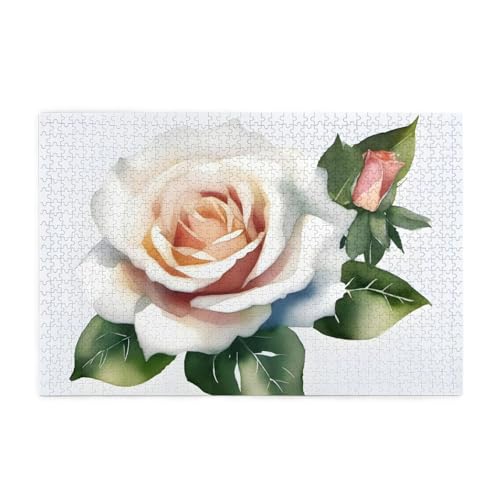 Mjhkxlj Puzzles, 1000 Teile, weißes Aquarell-Blumen-Rose, Bildqualität, Holzpuzzle für Erwachsene und Kinder, lustige Puzzles, Stressabbau-Puzzles Mjhkxlj Puzzles, 1000 Teile, weißes Aquarell-Blumen-Rose, Bildqualität, Holzpuzzle für Erwachsene und Kinder, lustige Puzzles, Stressabbau-Puzzles von MJHKXLJ